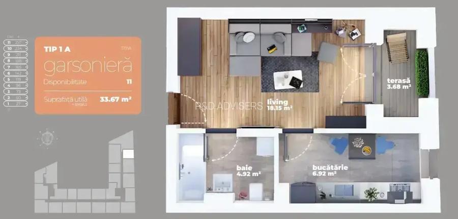 Garsoniera de vanzare dezvoltator -  POZE REALE - Zona Auchan Titan - 2