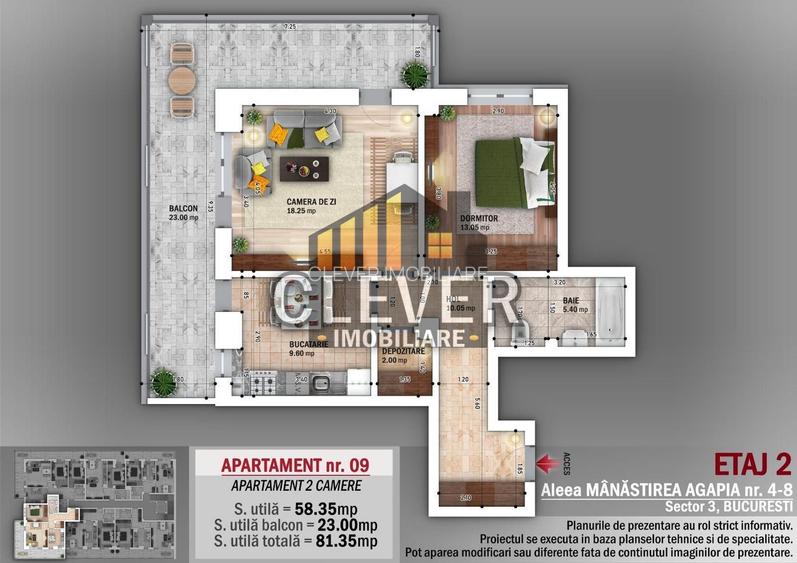 Apartament 2 camere spatios | Balcon 23 mp | 0% comision - 1