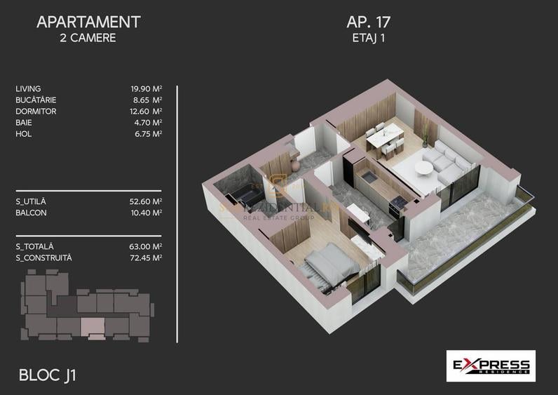 Apartament decomandat cu 2 camere, ansamblu securizat, Drumul Binelui
