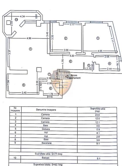 3 camere, Piata Ovidiu, Centrul Vechi, et 3, balcon, 2 bai, centrala gaze, A/C - 11