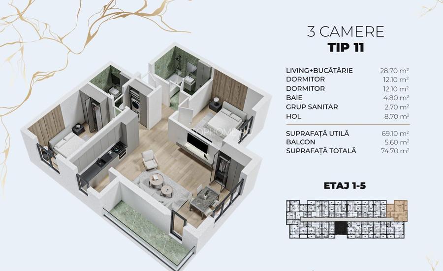 Metrou Berceni - 3 camere in constructie - 7