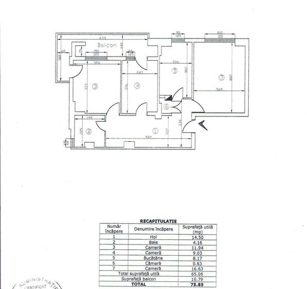 Apartament 3 camere 76mp - Dacia, etaj intermediar, CT + AC - 13