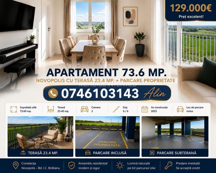 Apartament 73.6 mp. Novopolis cu terasă 23.4 mp. + parcare proprietate - 22