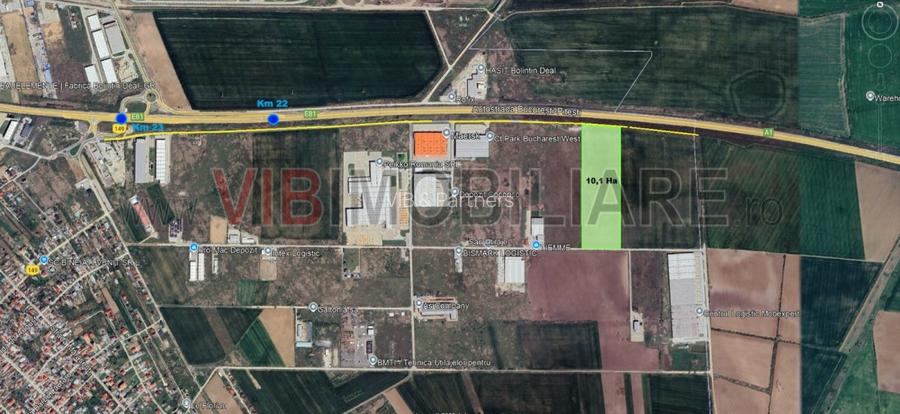 Teren 10,1 Ha cu deschidere 218 ml  la A1 - km 22 - 2
