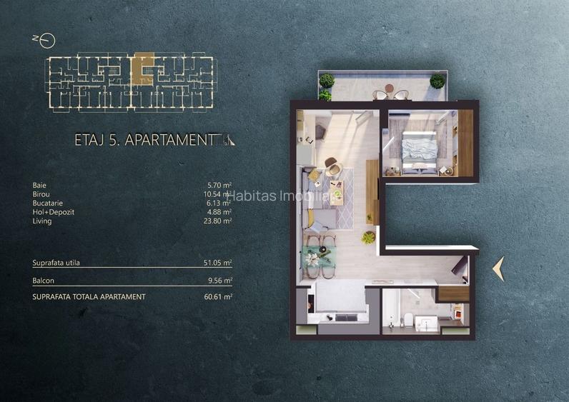 Apartament 2 camere 51 mp cu CF, semifinisat, Elite City - 3
