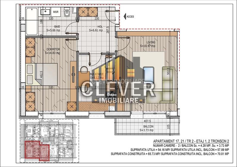 Apartament 2 Cam decomandat, Finisaje Incluse, Metrou Teclu - 1