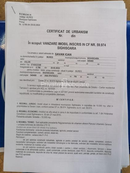 Teren de vanzare intravilan, 10 000 Mp , Sighisoara - 10