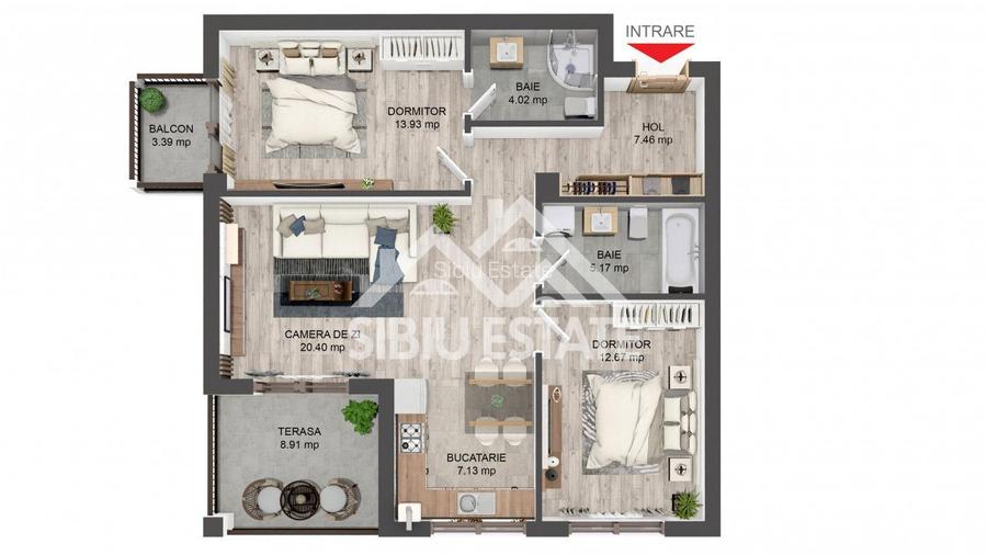 Apartament 3 camere, terasa si balcon,parcare si spatiu depozitare - 1
