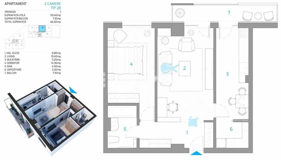 Bloc NOU Nicolina, la bulevard! Apartament 2 camere, 67 mp, decomandat - 3
