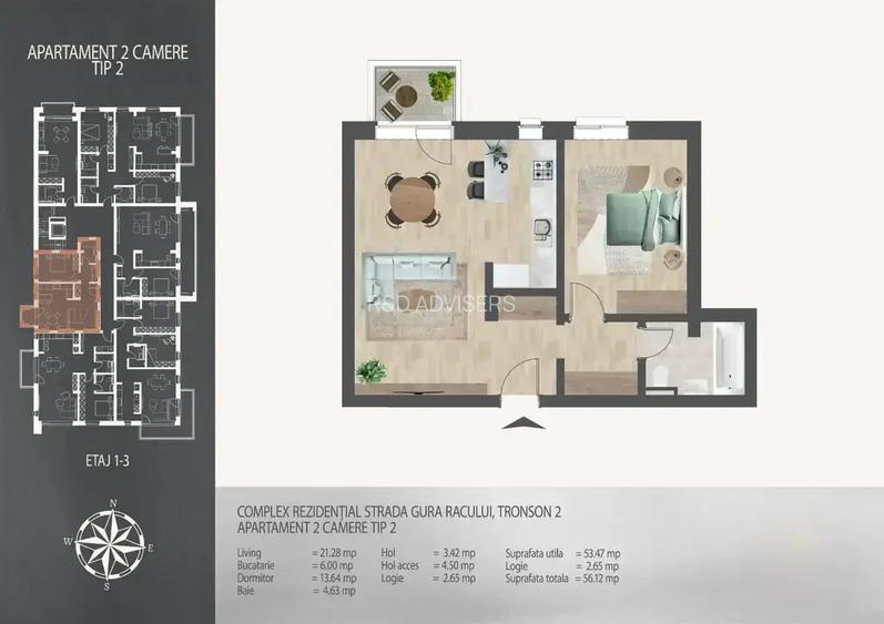 Apartament modern de 56,12 mp, etaj 3 – aproape de metrou - 4