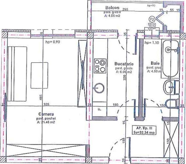 Apartament cu o camera, cu CF, semifinisat, 32 mp, balcon 4mp, parcare, Apahida - 3