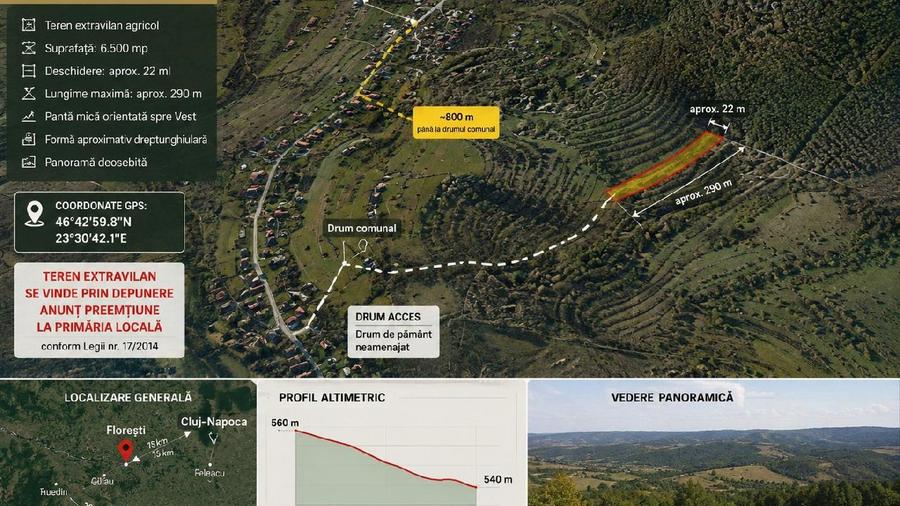 CLUJ- FLORESTI - TEREN 6,500 mp- deschidere 22 ml