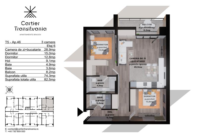 CARTIER TRANSILVANIA, APARTAMENT 3 CAMERE INCALZIRE PARDOSEALA,FATADA VENTILATA