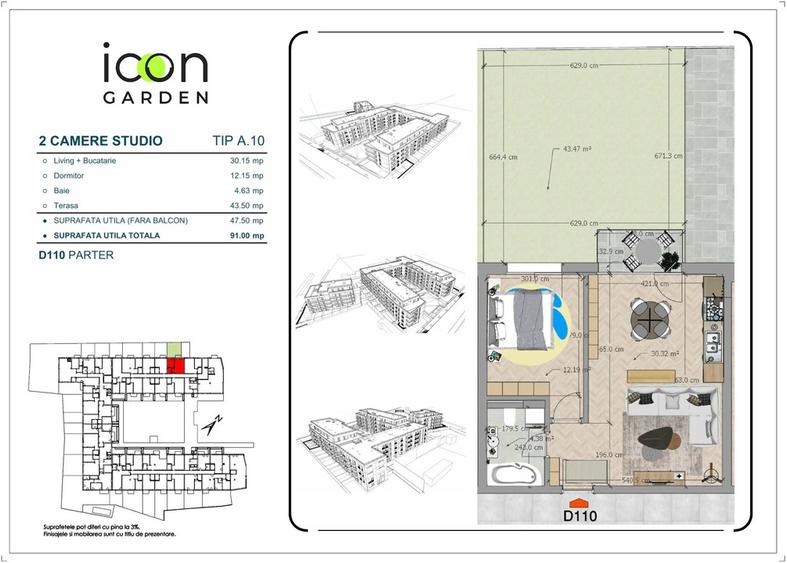 Apartament 2 camere cu grădină - ICON Garden
