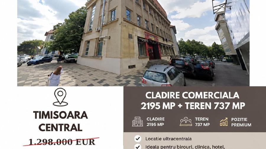 Cladire comerciala 2195 mp + Teren 737 mp - CENTRAL - Timisoara