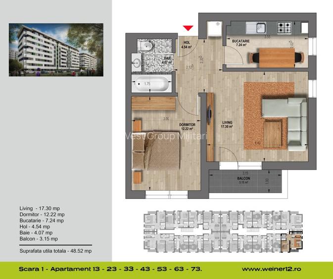 Apartament 2 cam- 48mp utili- decomandat Weiner 12 Residence Direct Dezvoltator - 15