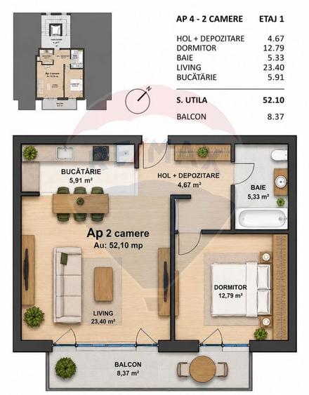 Apartament cu 2 camere de vânzare semicentrală - Mărăști