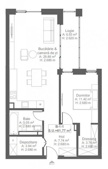 Apartament cu 2 camere spalatorie si dressing de vanzare- Scala Cetate
