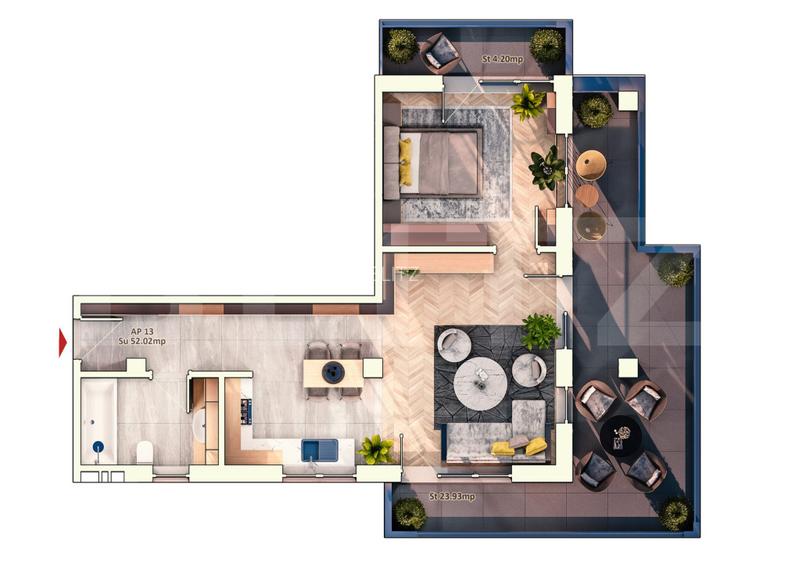 Apartament 2 Camera, 52 mp, Terasa 29 mp, Zona Iulius Mall - 2