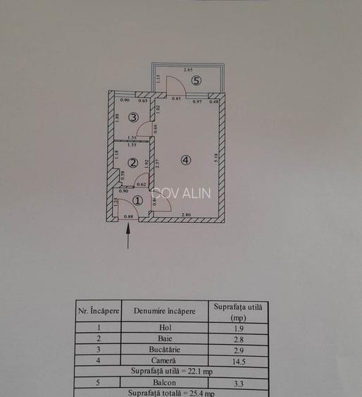 Garsoniera in Craiter-Strada Fanionului,semidecomandata, suprafata 25,4 mp! - 4