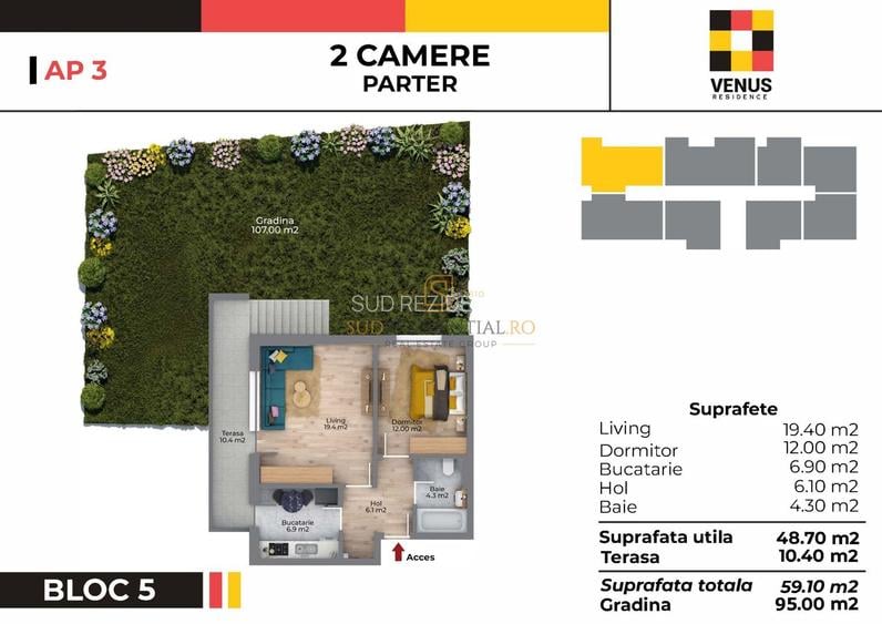 Apartament 2 camere, parter cu gradina, metrou Aparatorii Patriei, S4 - 1