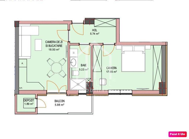 Apartament cu 2 camere - baie cu geam - 49.05 mp utili - 4