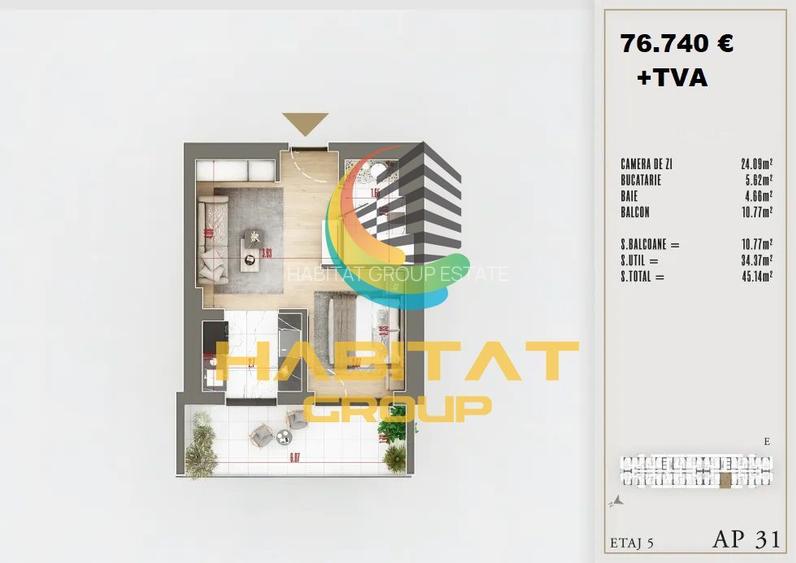 Garsonieră de 45.14 mp Upper Premium - 5