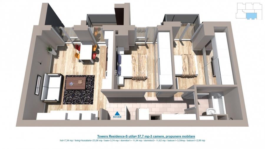 Apartament modern cu 3 camere, 2 balcoane si parcare – Zona Soarelui - 11