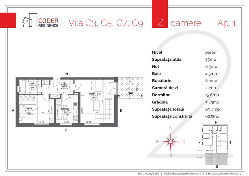 Apartament 2 camere cu gradina si acces secundar exterior Coder Residence 3 - 1