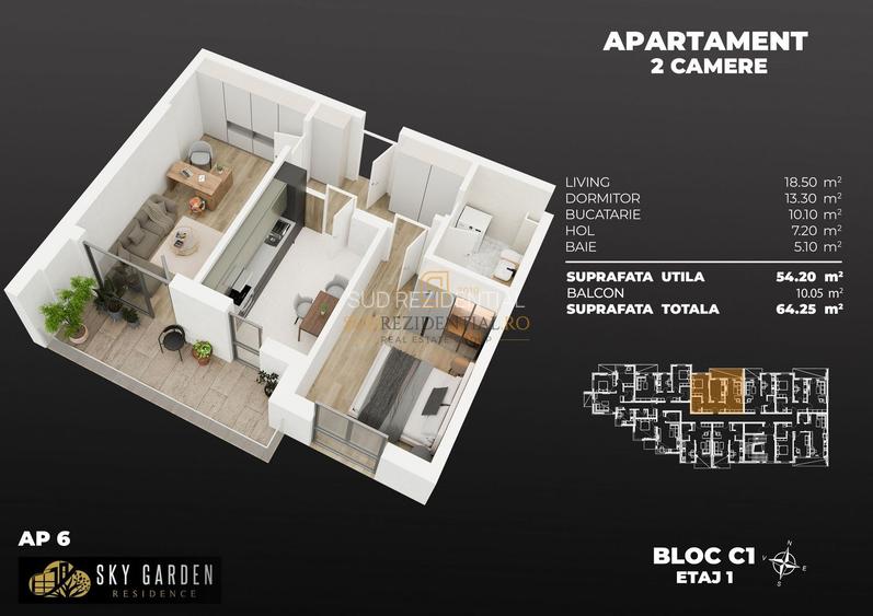 Apartament in zona metrou Berceni, 2 camere, decomandat, Comision 0 - 1