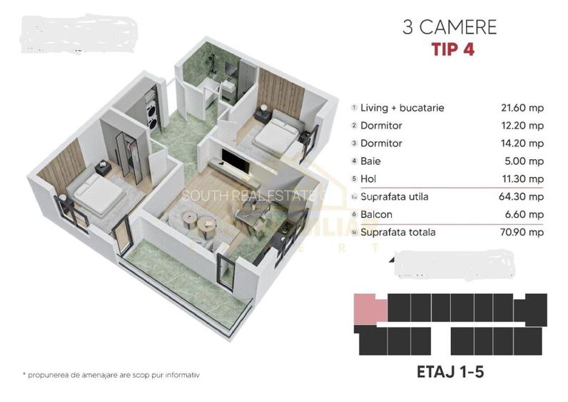 APARTAMENT 3 CAMERE-70.5 MP-BIRUINTEI - 8