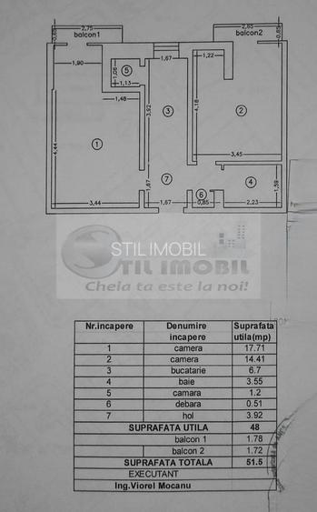 Apartament cu 2 camere decomandat - 51.5 mp - Rond Dedeman - 1