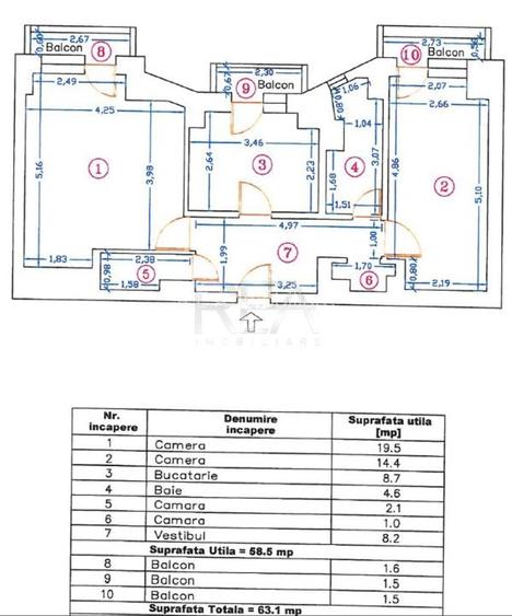 2 camere Unirii decomandat, parcare, an 1993, metrou, 63 mp - 7