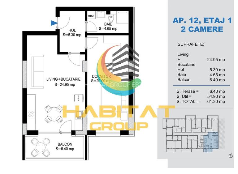 Pallady 2 camere tip studio 61 mp la 15 min. metrou N.Teclu - 2
