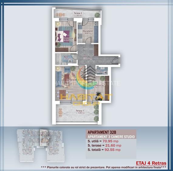 Pallady 3 camere 71 mp + terasa 22 mp bloc tip Boutique - 2