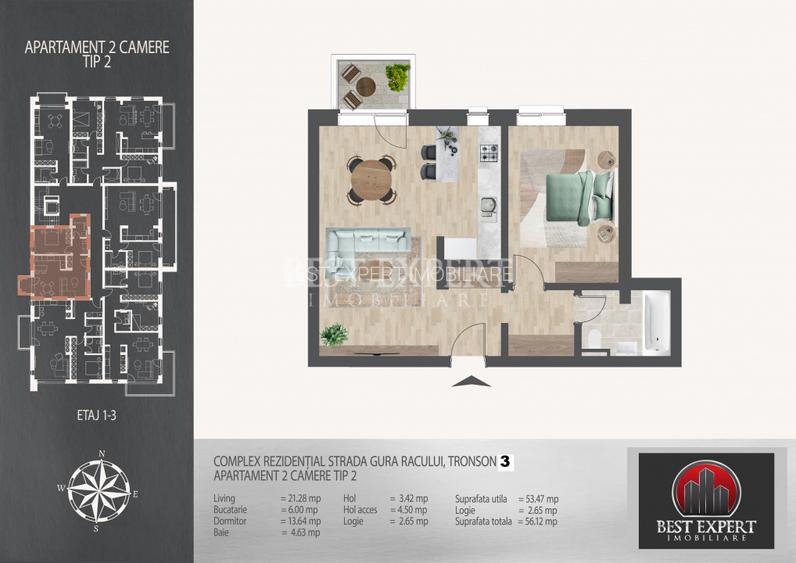 2 camere Zona Linistita -600 mt Metrou N.Teclu/Parcare Inclusa - 2