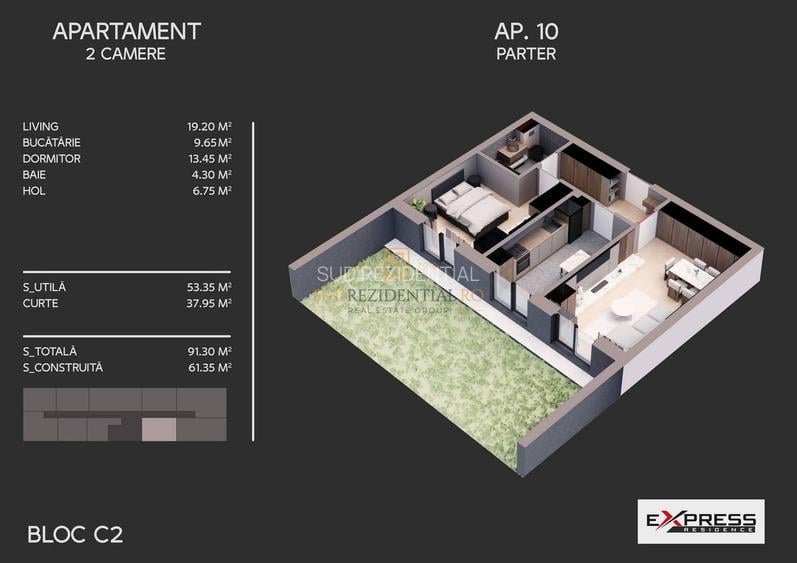 Apartament cu gradina proprie! 2 camere, decomandat, langa parc, Sect4 - 8