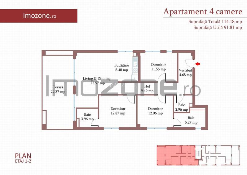 4 CAMERE, 3 BAI,  METROU ,incalzire in PARDOSEALA, FERESTRE TRIPAN - COMISION 0% - 8