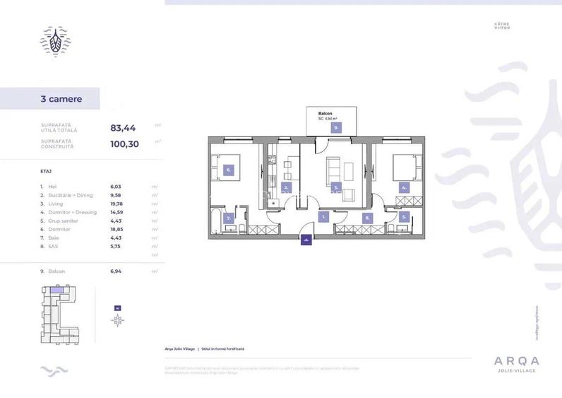 Arqa Jolie Ville - Iancu Nicolae | 3 Camere | Centrala | Balcon | Parcare | - 6