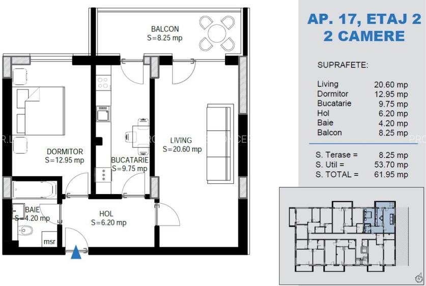 Apartament cu 2 Camere Ozana - Pallady, bucatarie inchisa, terasa generoasa - 2