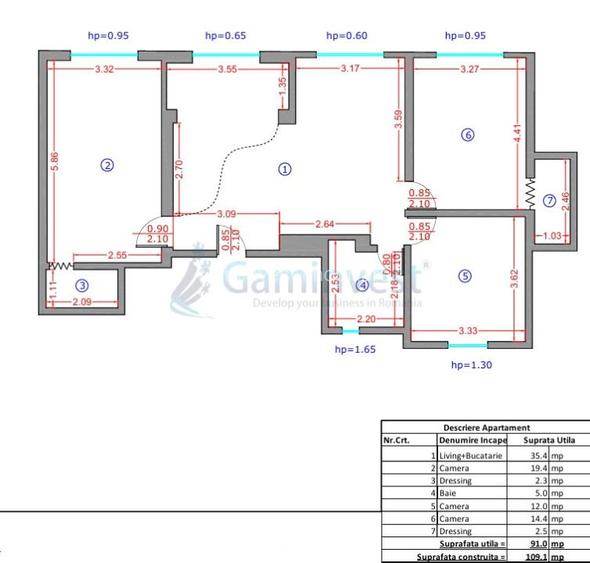 Apartament de vanzare in Oradea cu 4 camere , 91 mp utili, zona Decebal - 15