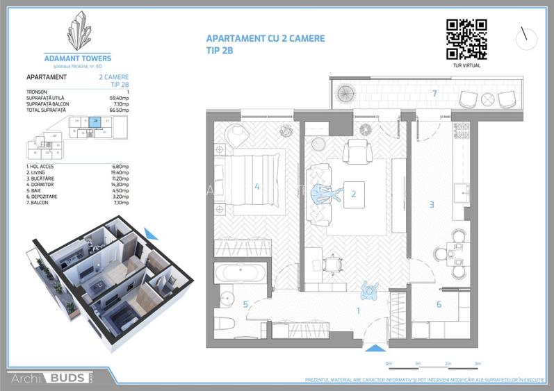 Adamant Towers | 2 camere cu debara | decomandat | tip 2B, 66.5mp - 6