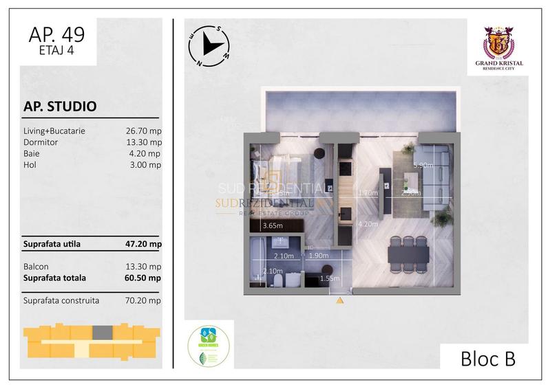 0 comision! Apartament modern tip studio, ansamblu rezidential-Sector4 - 1