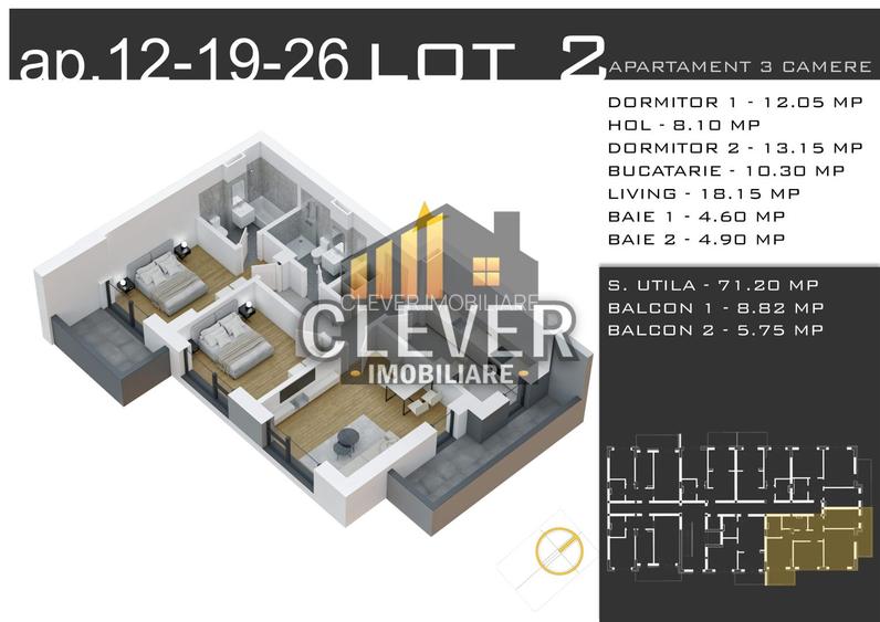 Ap 3 cam 2 Balcoane – 85mp – Zona Pallady – Comision 0% - 2