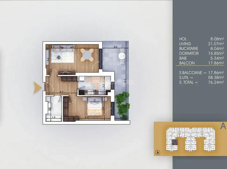 2 Camere Terasa | Decomandat |Metrou | Comision 0 - 3