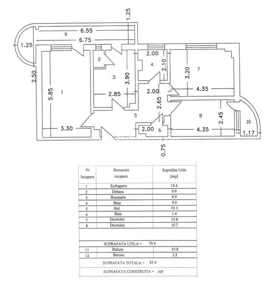 Apartament 3 camere, etaj 7, decomandat, zona TRAIAN - BCR; - 9