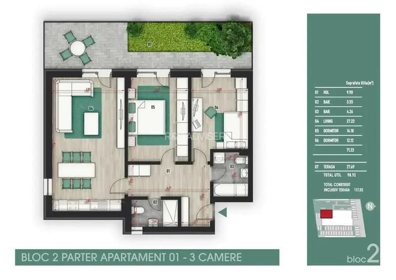 Metrou Nicolae Teclu 3 Camere-Gradina Bloc Finalizat Mutare Rapida - 3