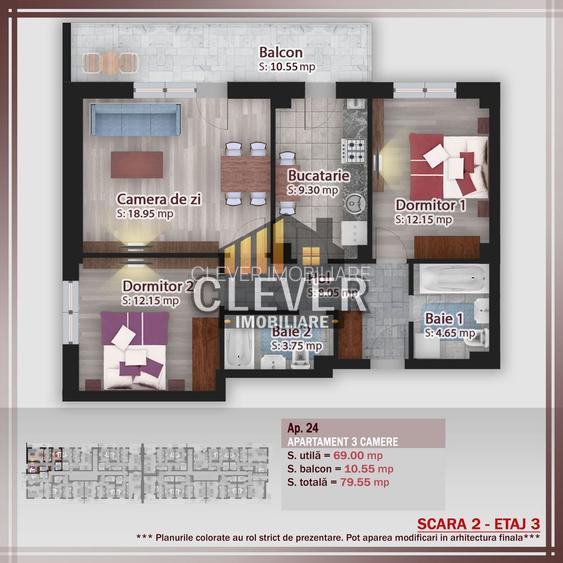 3 camere Pallady – 79,55 mp total, etaj 3, direct dezvoltator - 1