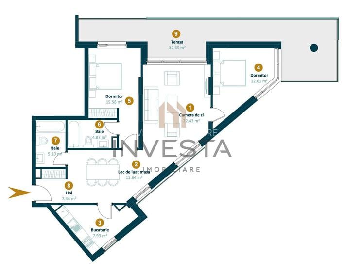 Apartament 3 camere 88 mp cu terasa 35 mp | Semifinisat | Intre Lacuri - 1