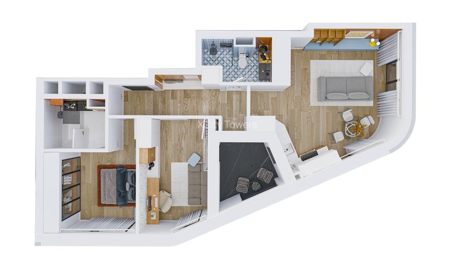 Apartament cu 3 camere-186945  EURO cu  TVA inclus - 1